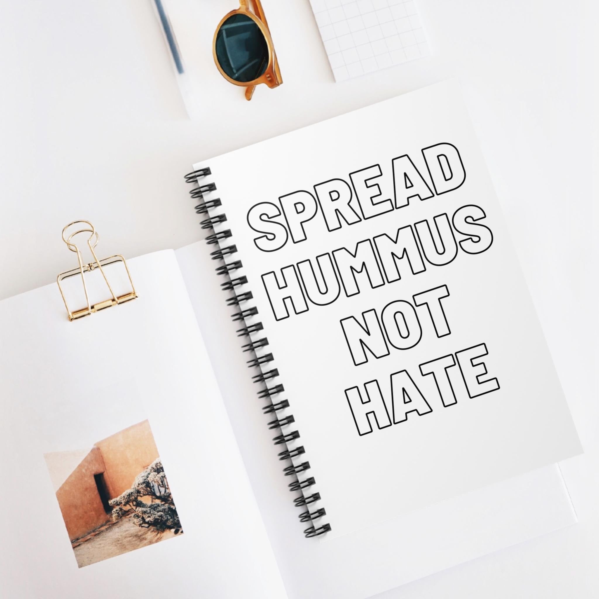 Spread Hummus Not Hate Spiral Notebook, Jewish Study Journal, 6x8 Ruled School Notebook Gift