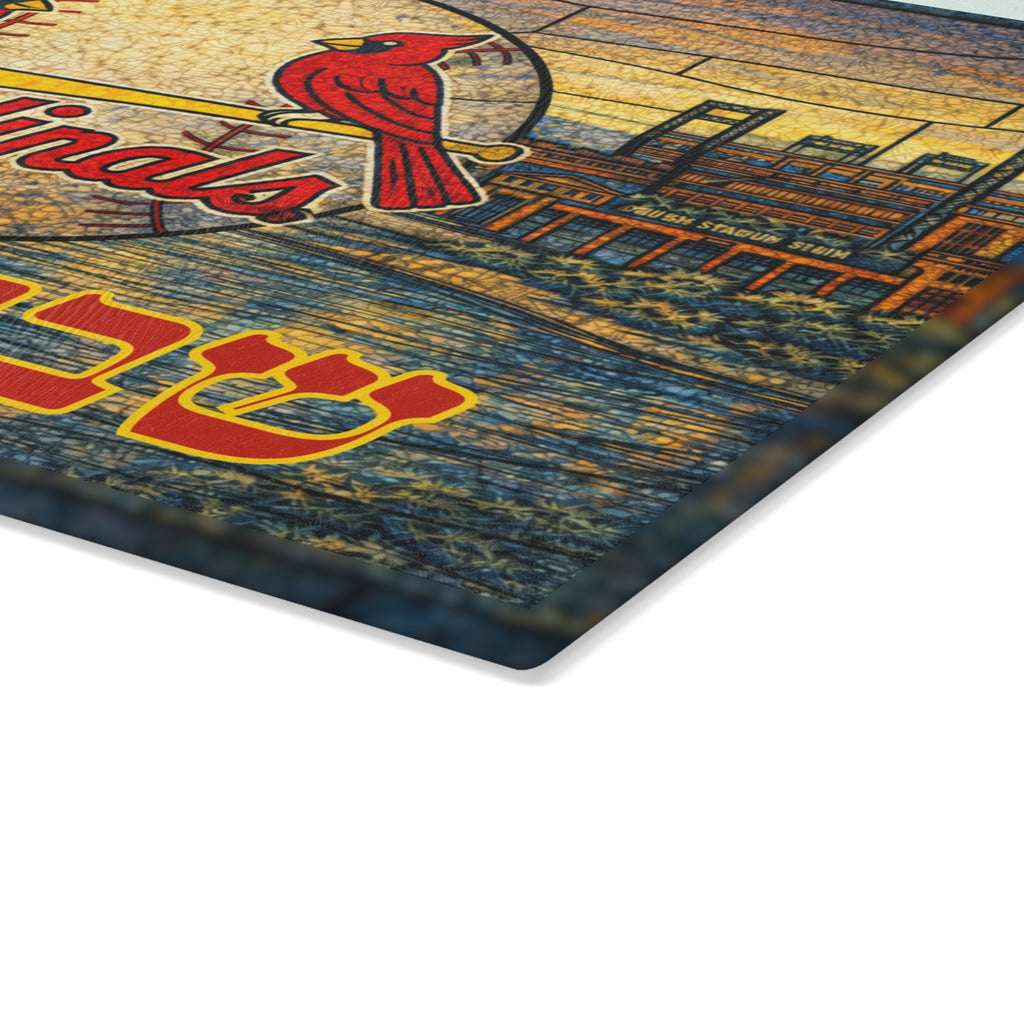 St Louis Cardinals Challah Board Stained Glass Shabbat Tray, 15x11 Busch Stadium Judaica, Jewish Baseball Wedding Gift