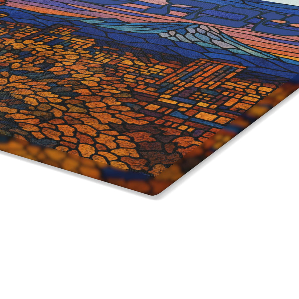Seattle Skyline Challah Board, Stained Glass Shabbat Plate, Space Needle Judaica (11x15)