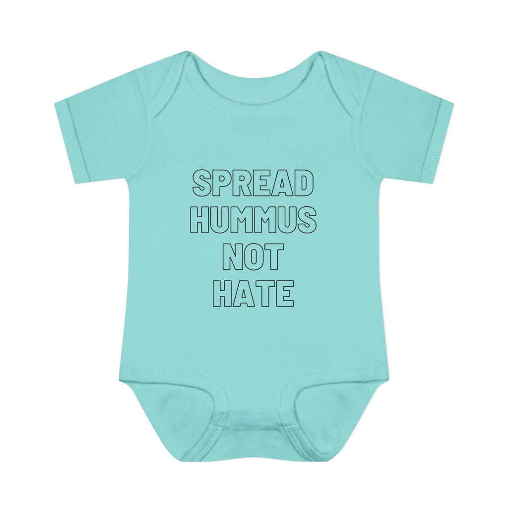 Spread Hummus Not Hate Baby Onesie Funny Jewish Infant Bodysuit, Foodie Humor Baby Shower Gift