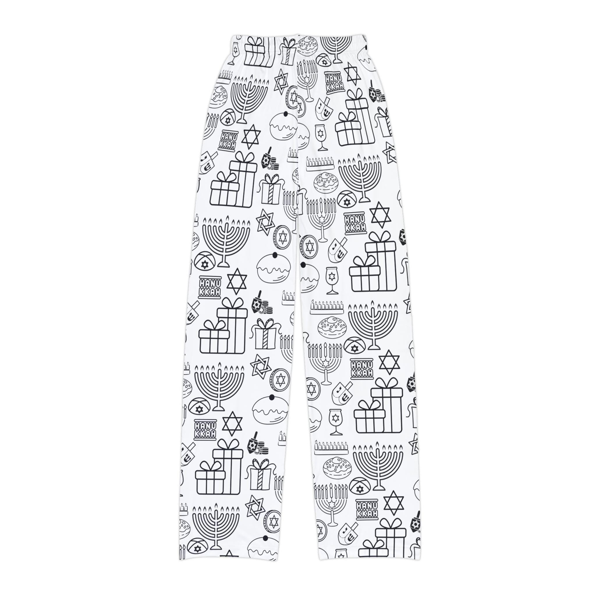 Kids Color Your Own Hanukkah Pajama Pants, Dreidel Coloring Sleepwear (100% Polyester)