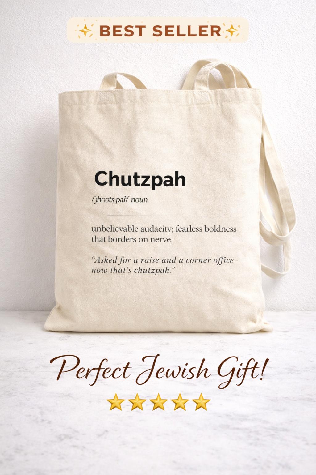 Chutzpah Definition Tote Bag, Yiddish Canvas Market Bag, Jewish Humor Gift