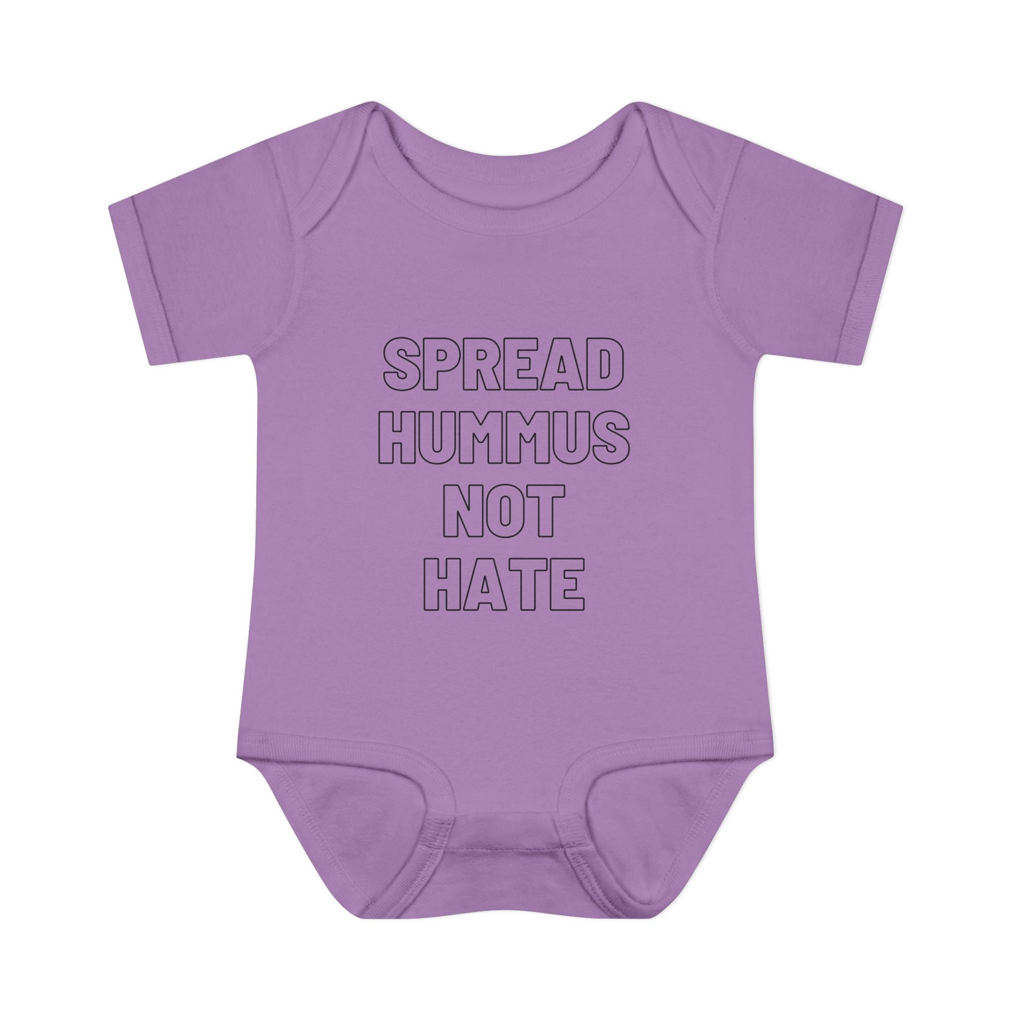 Spread Hummus Not Hate Baby Onesie Funny Jewish Infant Bodysuit, Foodie Humor Baby Shower Gift