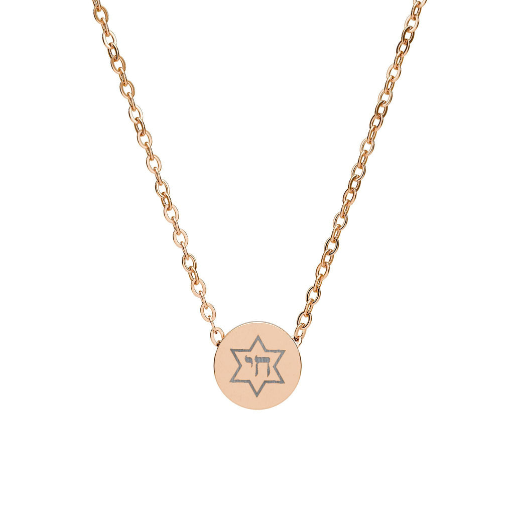 Star of David Chai Circle Necklace, Engraved Stainless Steel Pendant, Jewish Jewelry