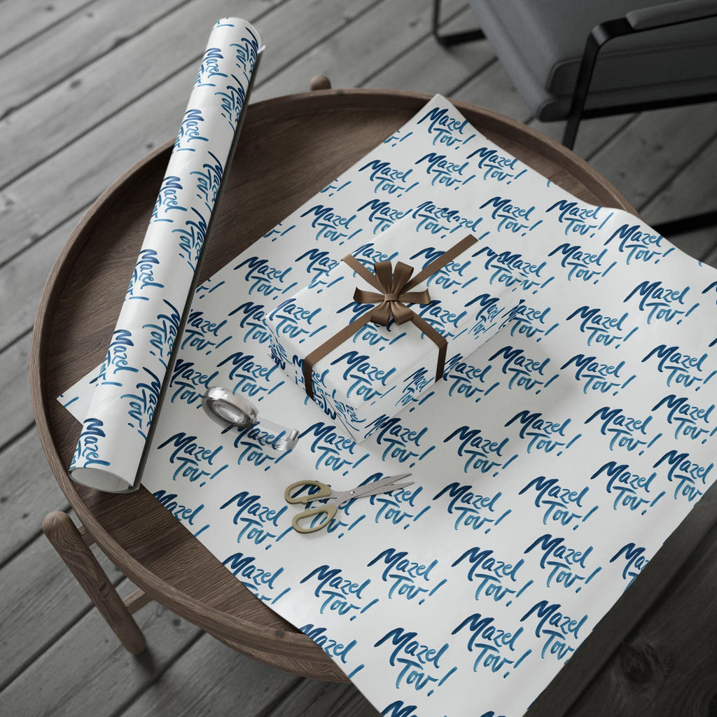 Mazel Tov Jewish Wrapping Paper, White Blue Simcha Gift Wrap