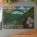 West Virginia Challah Board Stained Glass Shabbat Tray, 15x11 Tempered Glass Judaica, Jewish Appalachian Wedding Gift
