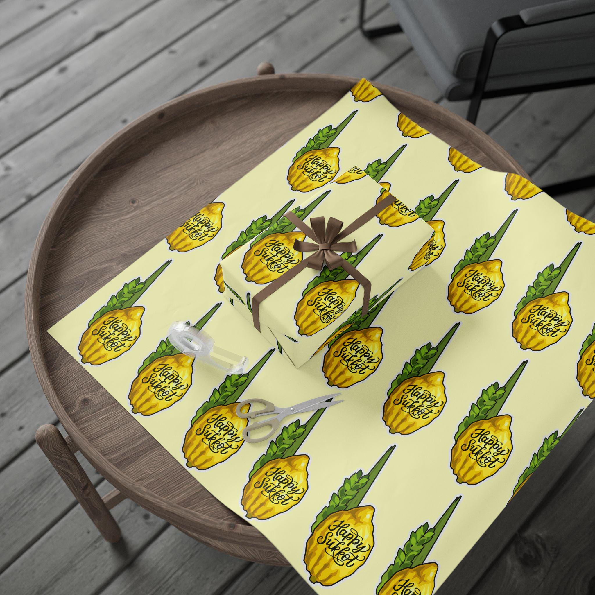 Etrog and Lulav Sukkot Wrapping Paper, Jewish Holiday Wrap
