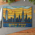 New York Skyline Tempered Glass Challah Board, Stained Glass Shabbat Tray