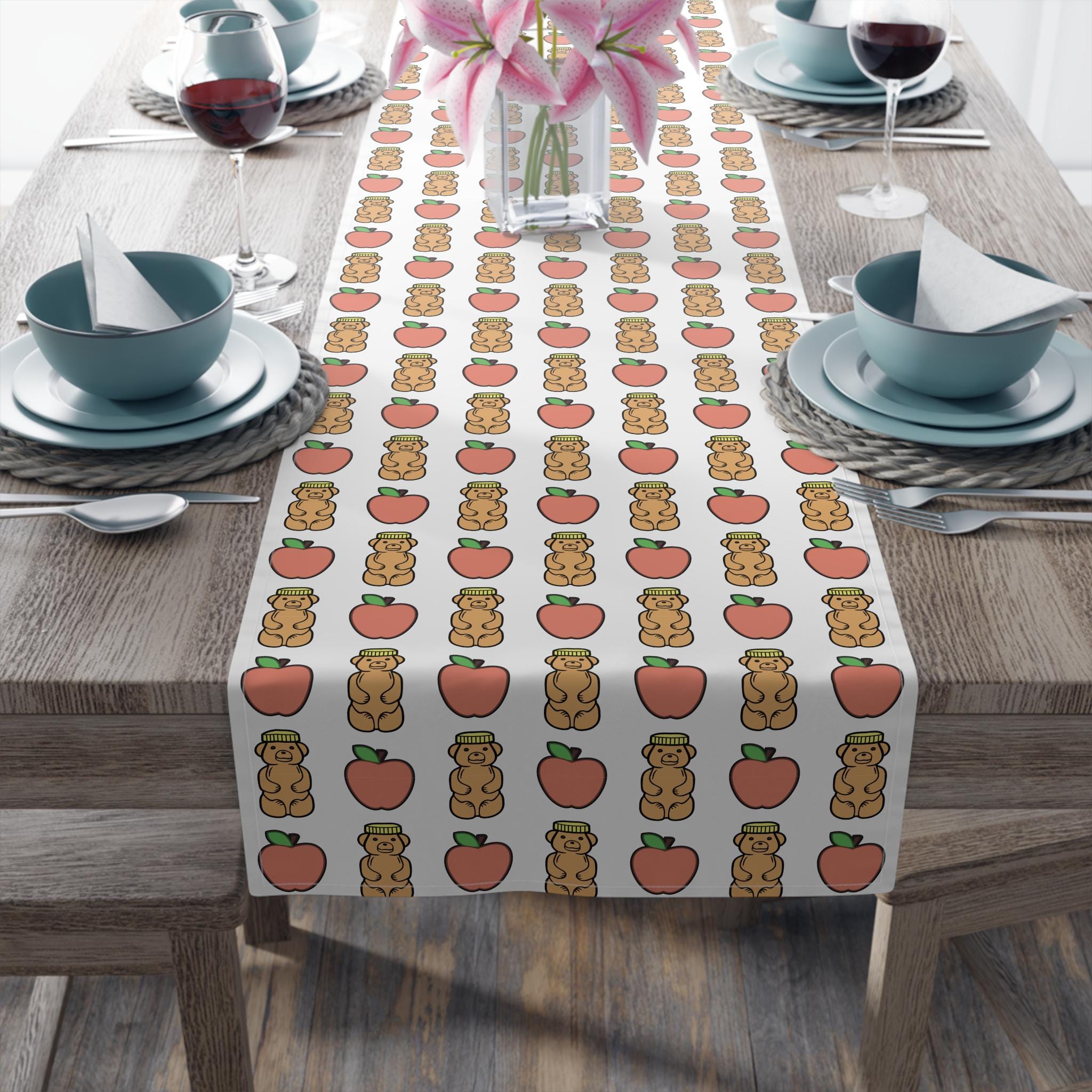 Rosh Hashanah Table Runner, Apples and Honey Bears, Jewish Holiday Decor