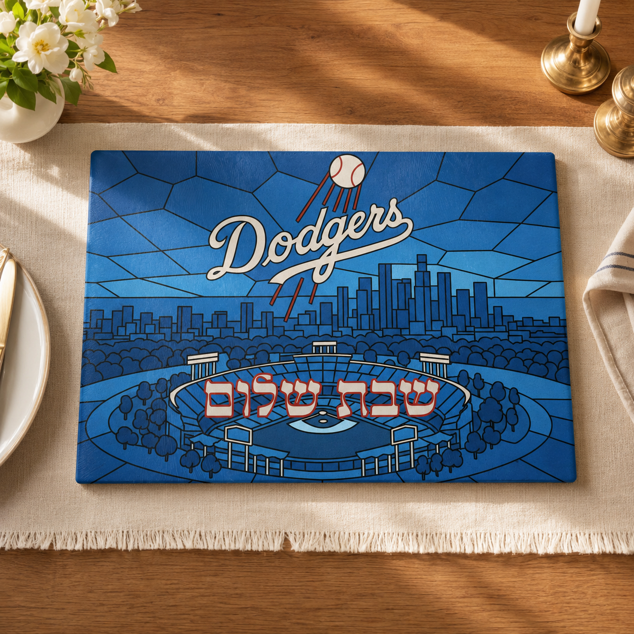 Los Angeles Dodgers Challah Board, Dodger Stadium Judaica Tray, Baseball Fan Gift
