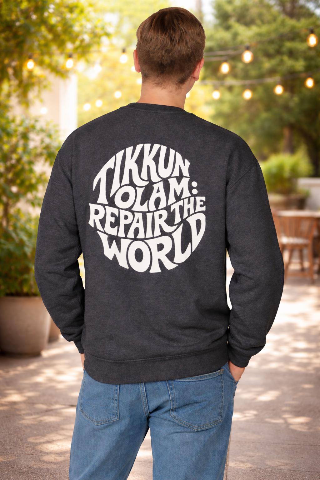 Tikkun Olam Sweatshirt Hebrew Crewneck, Jewish Social Justice Pullover Gift