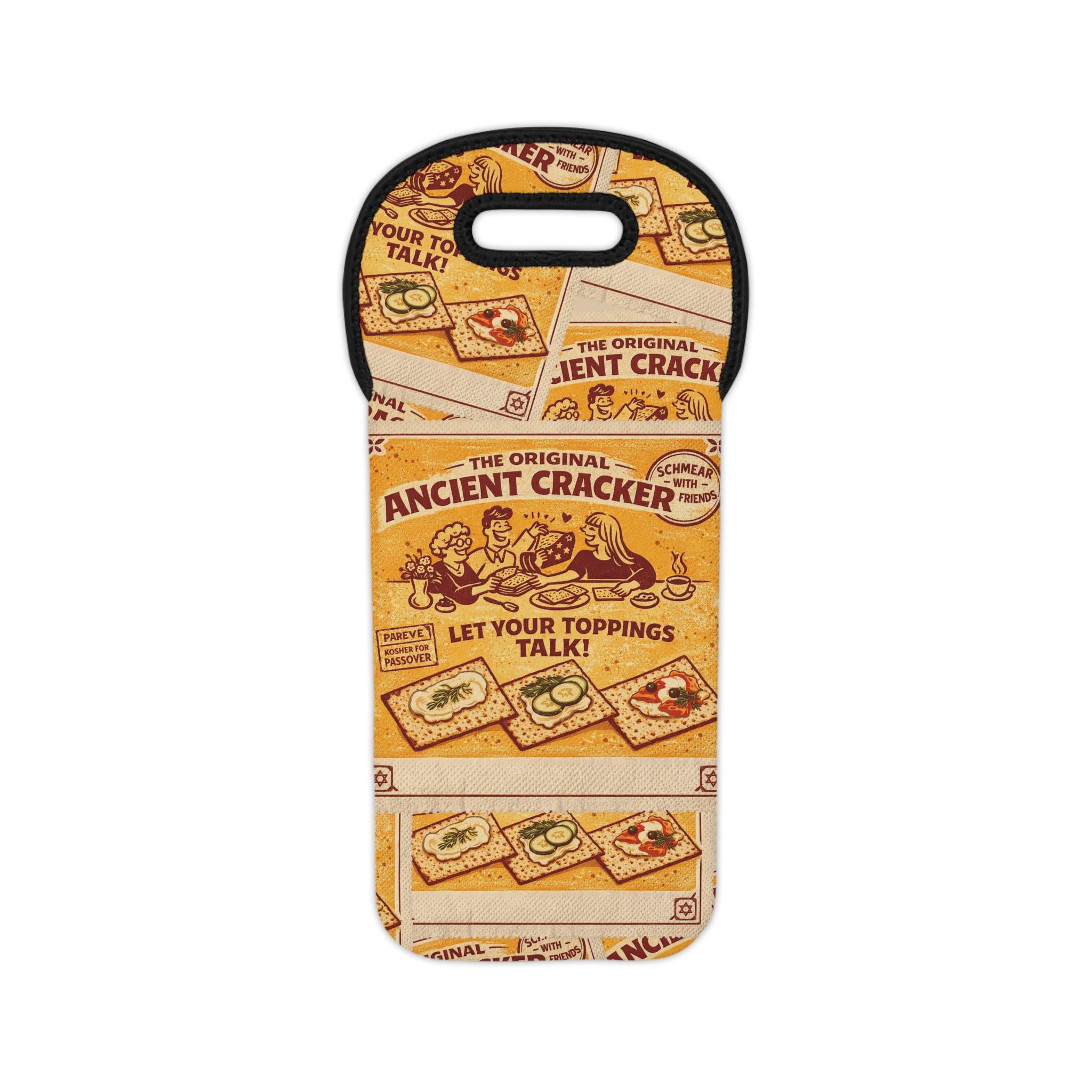 Vintage Matzah Wine Tote Bag, Retro Neoprene Carrier (Kosher for Passover)