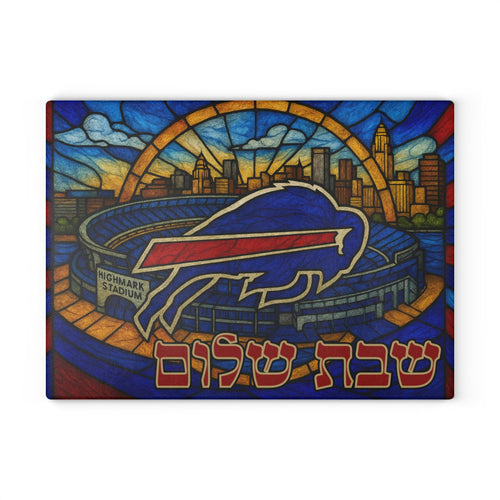 Buffalo Bills Challah Board, Tempered Glass Shabbat Tray, Stadium Skyline Judaica
