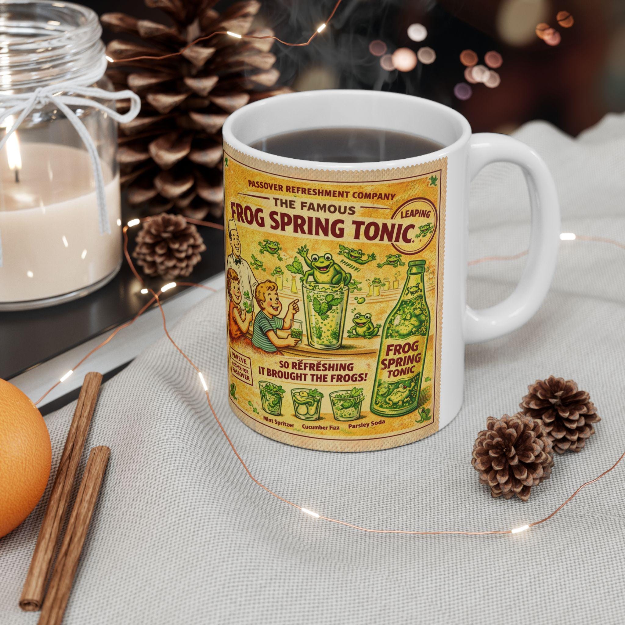 Vintage Frog Spring Tonic Passover Mug, Funny Pesach Coffee Cup