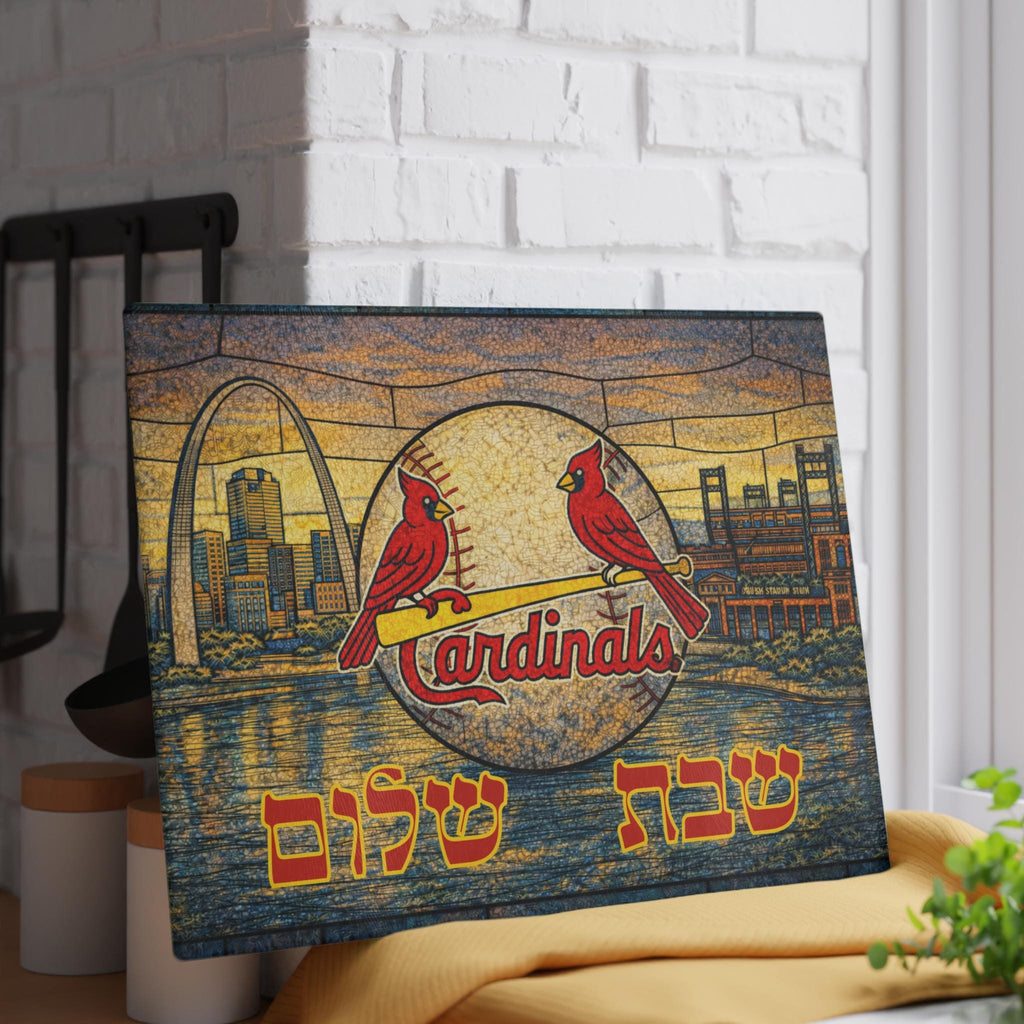 St Louis Cardinals Challah Board, Stained Glass Shabbat Tray, Busch Stadium Judaica