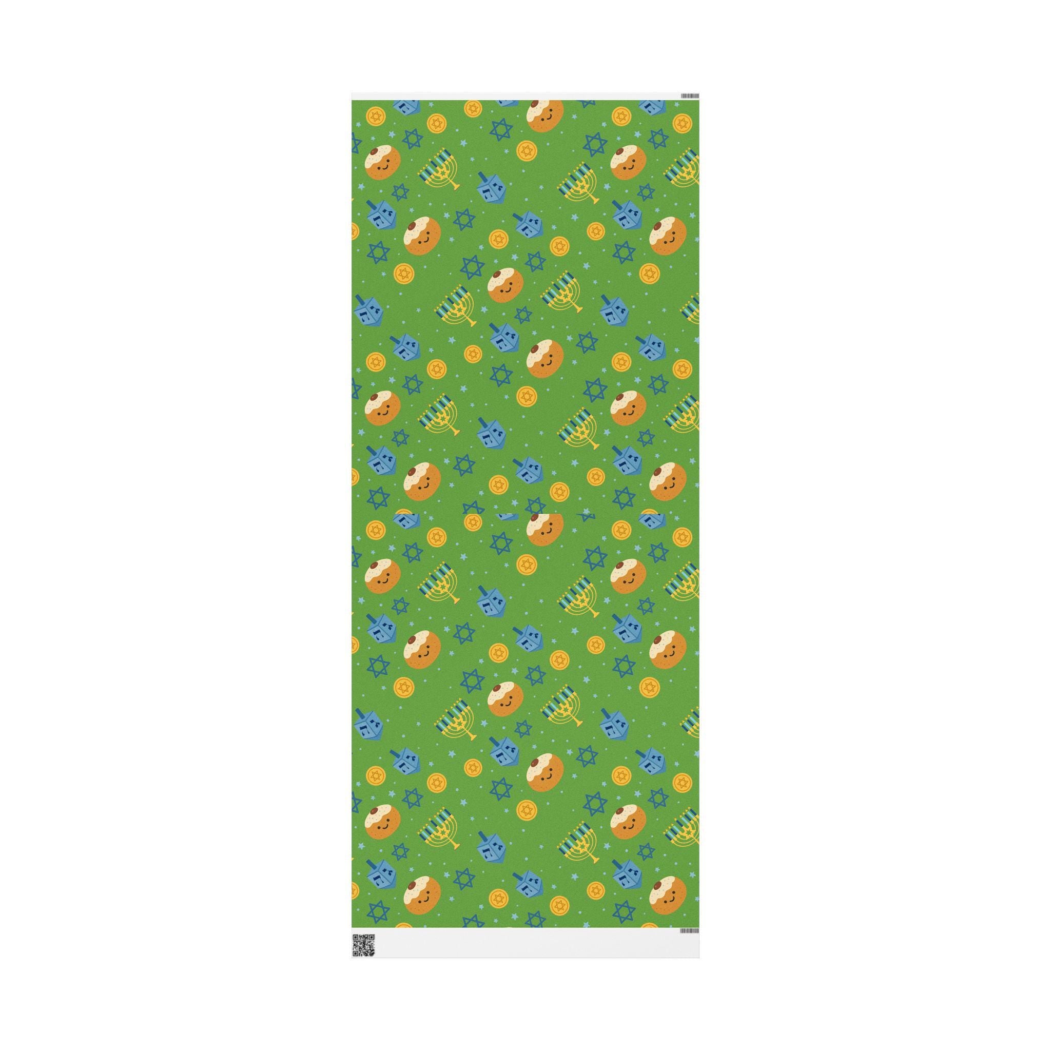 Green Hanukkah Wrapping Paper, Modern Judaica Gift Wrap, Fine Art Paper