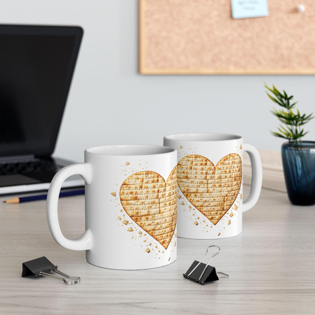 Matzah Heart Mug, Modern Judaica Passover Drinkware, Jewish Holiday Coffee Cup