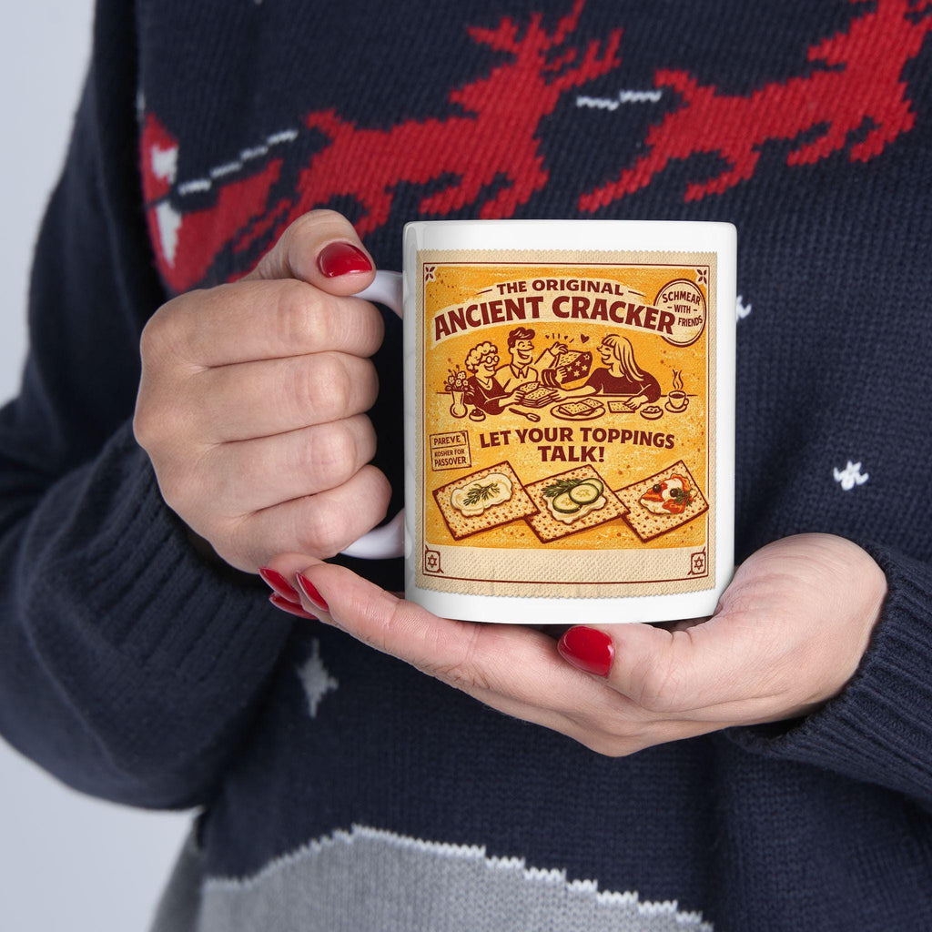 Vintage Ancient Cracker Illustration Mug, Retro Passover Coffee Cup