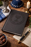 Hebrew Menorah Emblem Hardcover Journal, Israeli Symbol Notebook Blue Matte Lined Study Journal