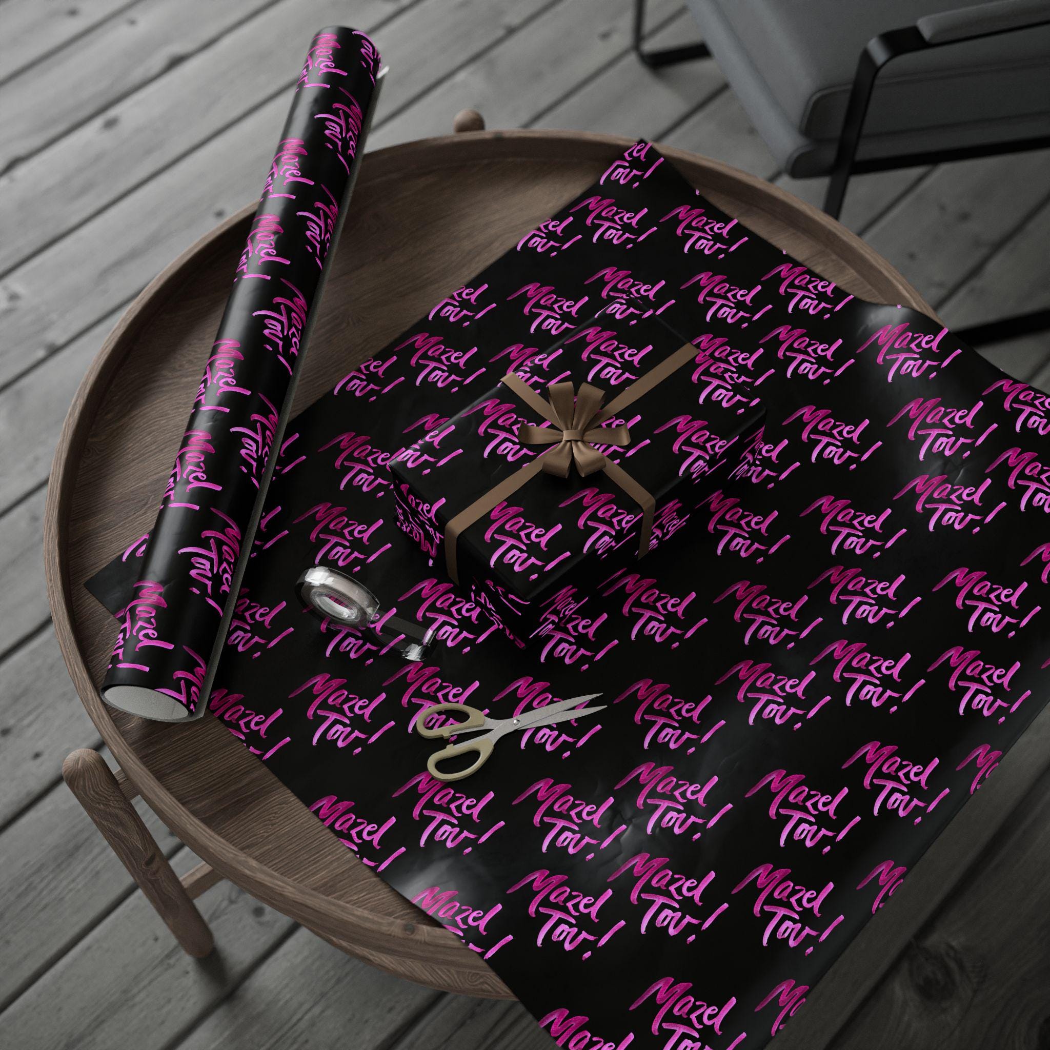 Modern Mazel Tov Wrapping Paper, Black Pink Simcha Gift Wrap