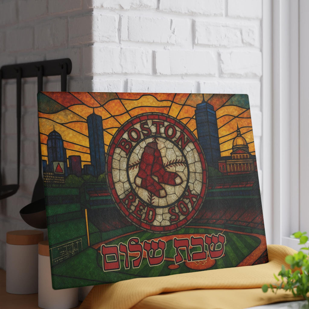 Boston Red Sox Challah Board, Stained Glass Shabbat Tray, Fenway Park Judaica (15x11)