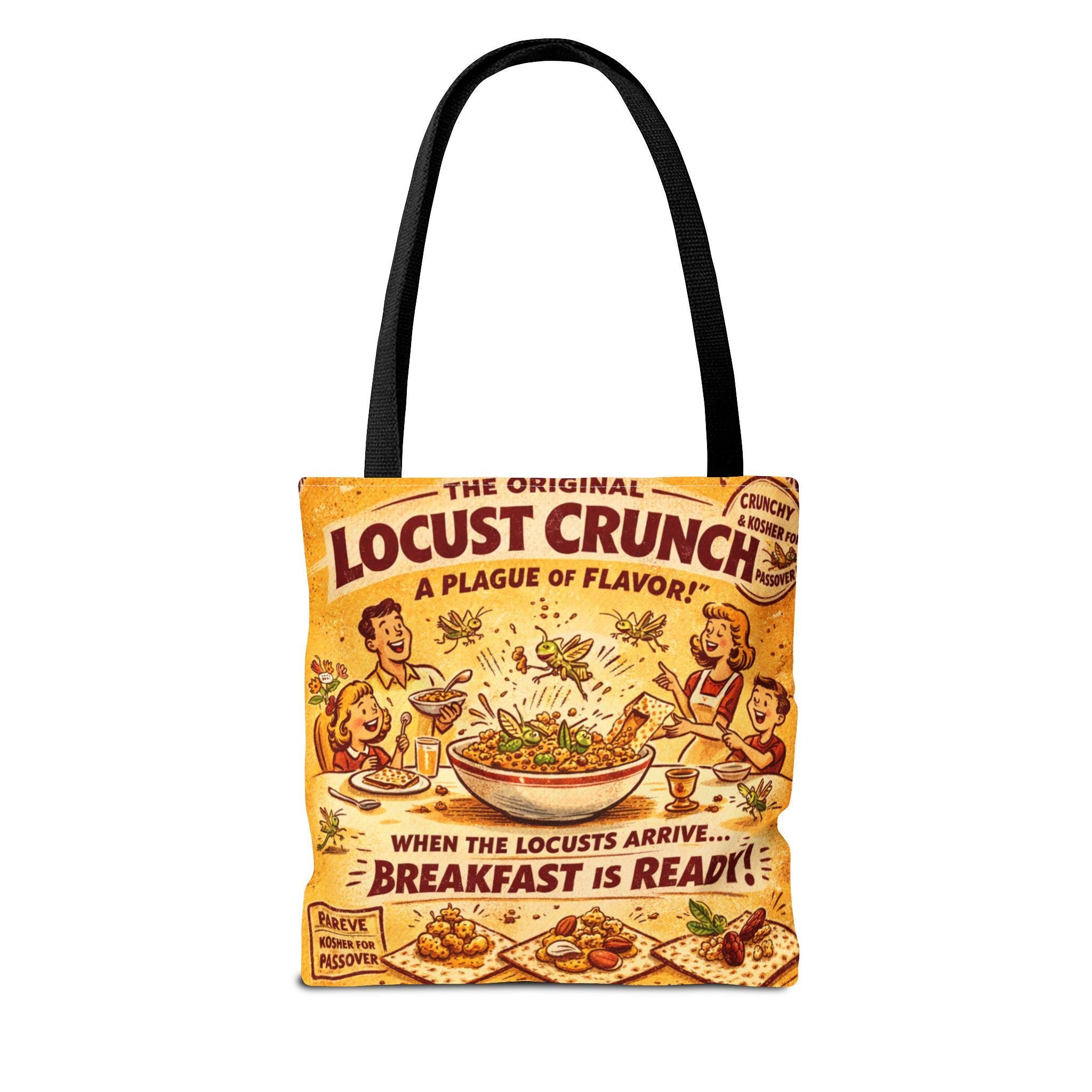 Passover Locust Crunch Vintage Ad Tote Bag, Retro Pesach Matzah Market Bag