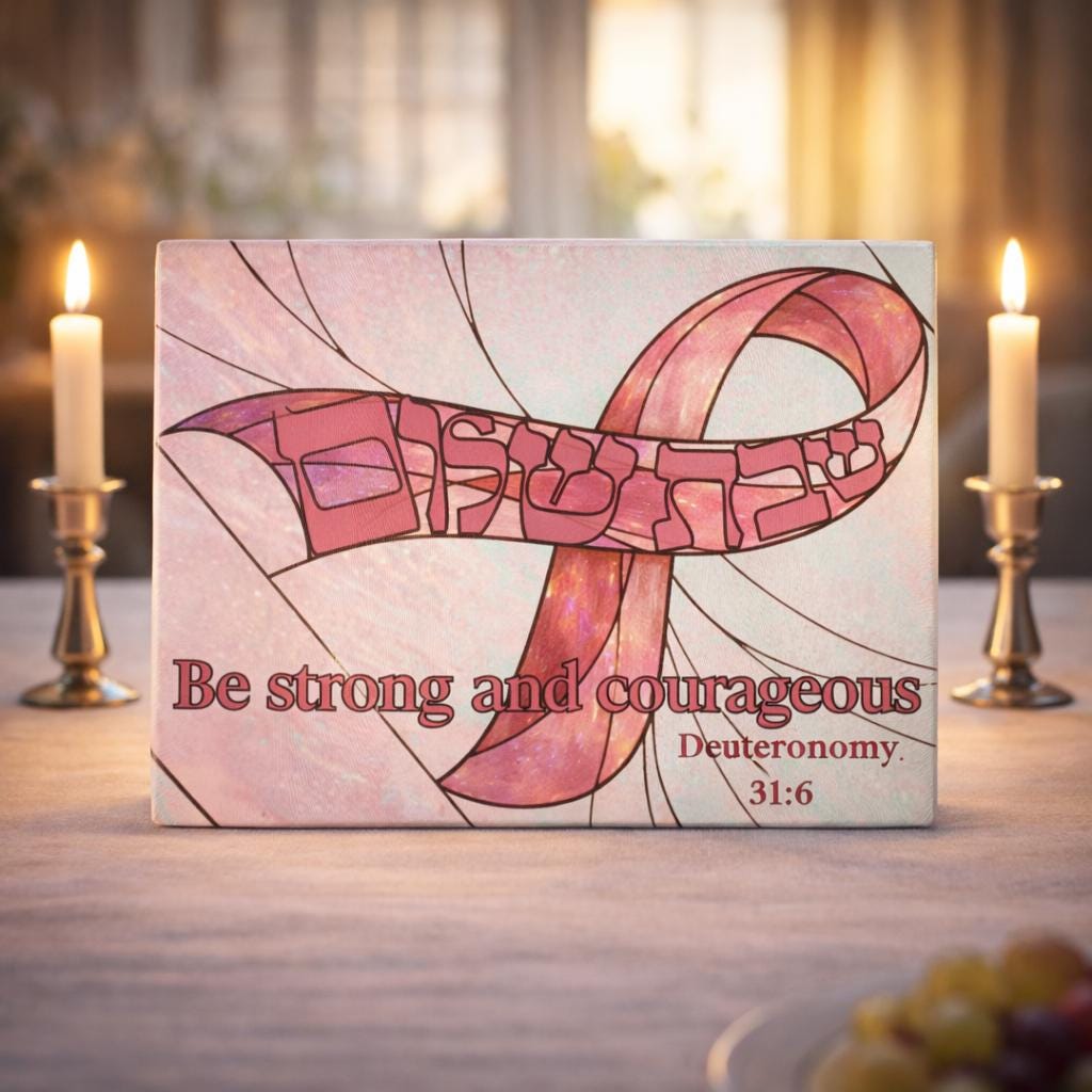 Breast Cancer Awareness Challah Board Pink Ribbon Shabbat Tray 15x11 Jewish Gift