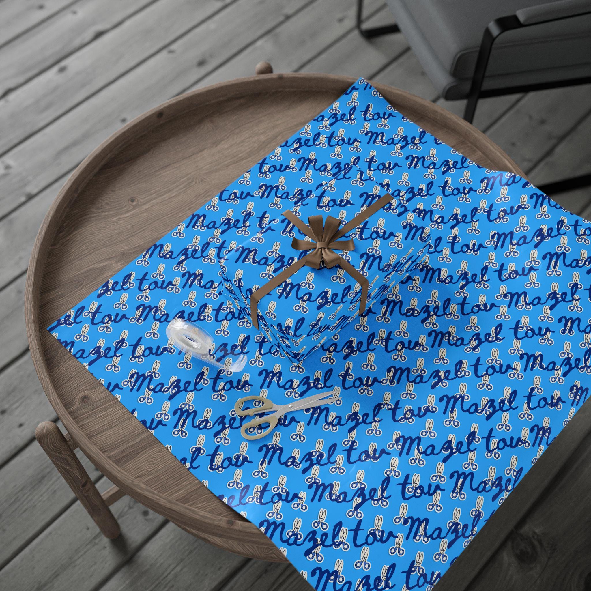 Brit Milah Wrapping Paper | Mazel Tov Scissors Gift Wrap (Jewish Celebration)