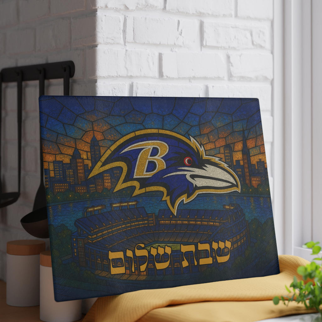 Baltimore Ravens Stained Glass Challah Board, Football Shabbat Tray, Jewish Wedding Gift