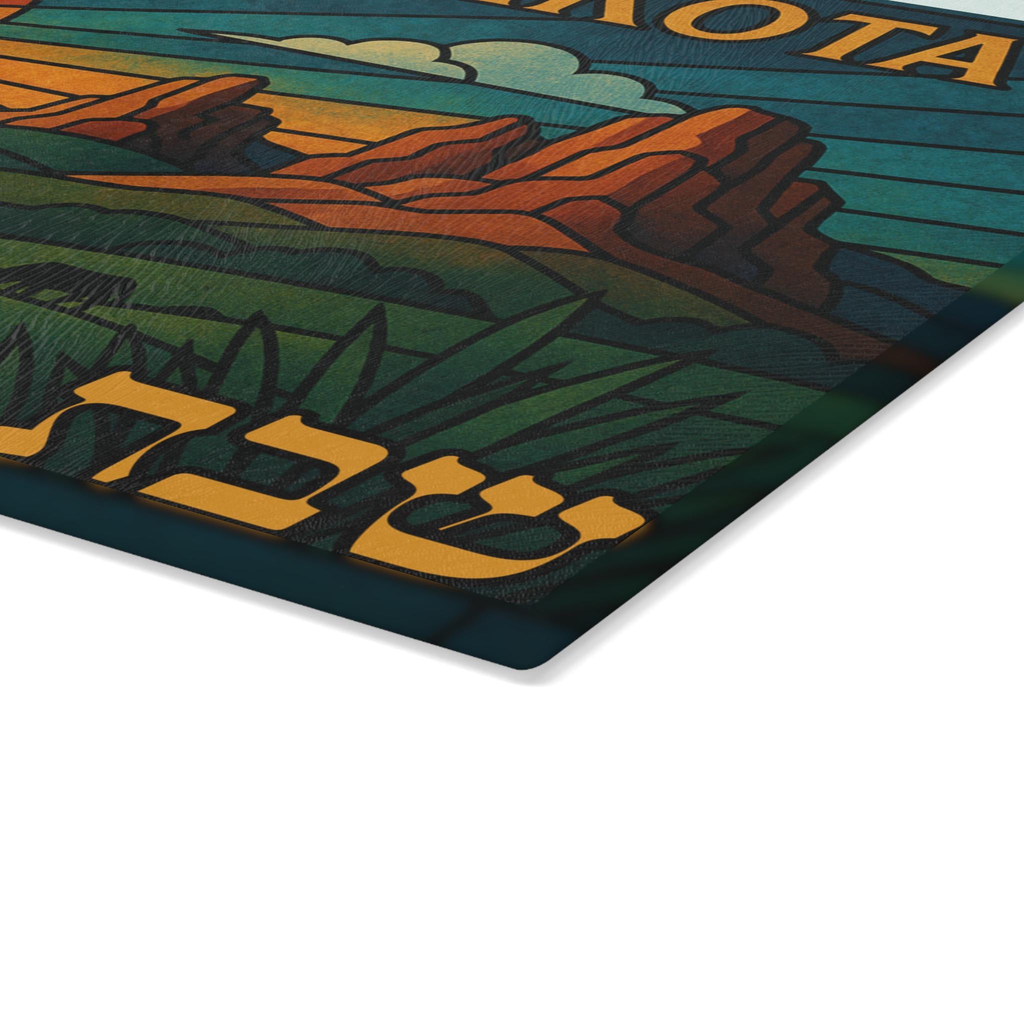 North Dakota Challah Board, Bison Badlands Shabbat Shalom Glass Tray