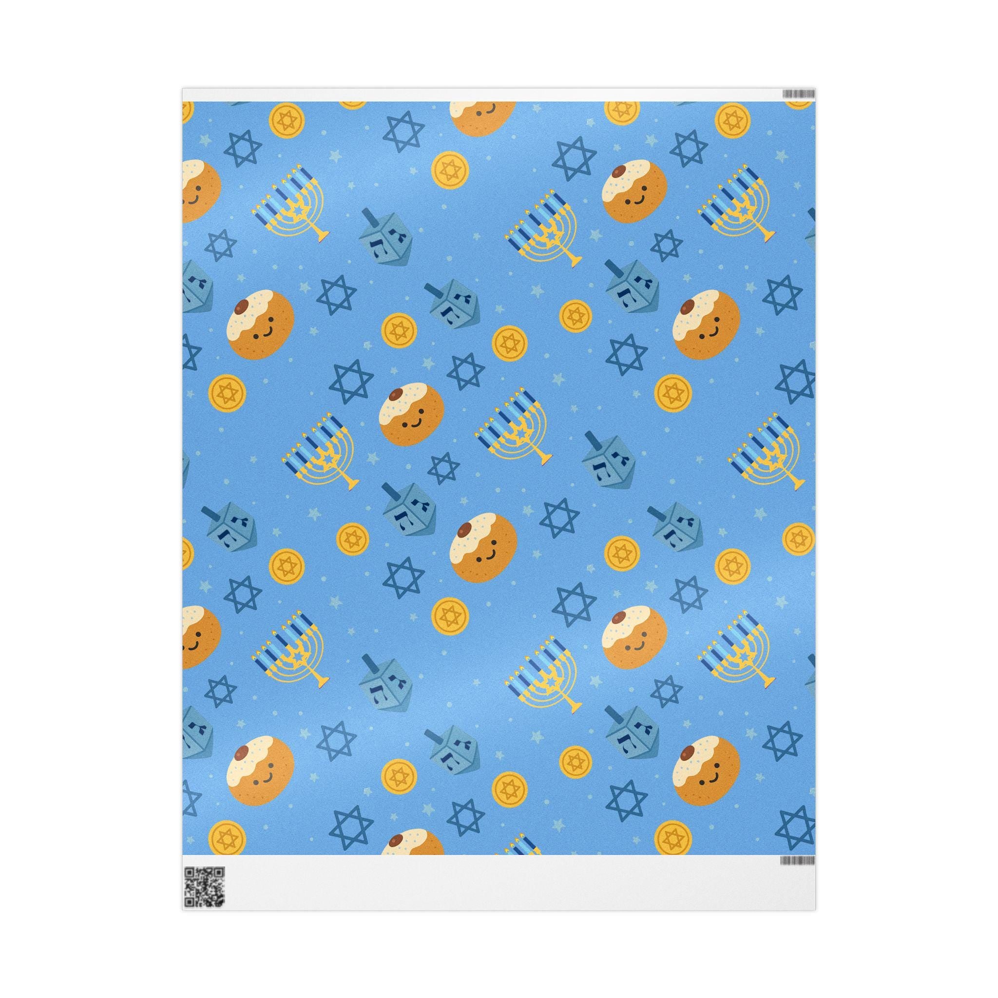 Blue Hanukkah Wrapping Paper, Modern Judaica Gift Wrap, Jewish Holiday Present Packaging