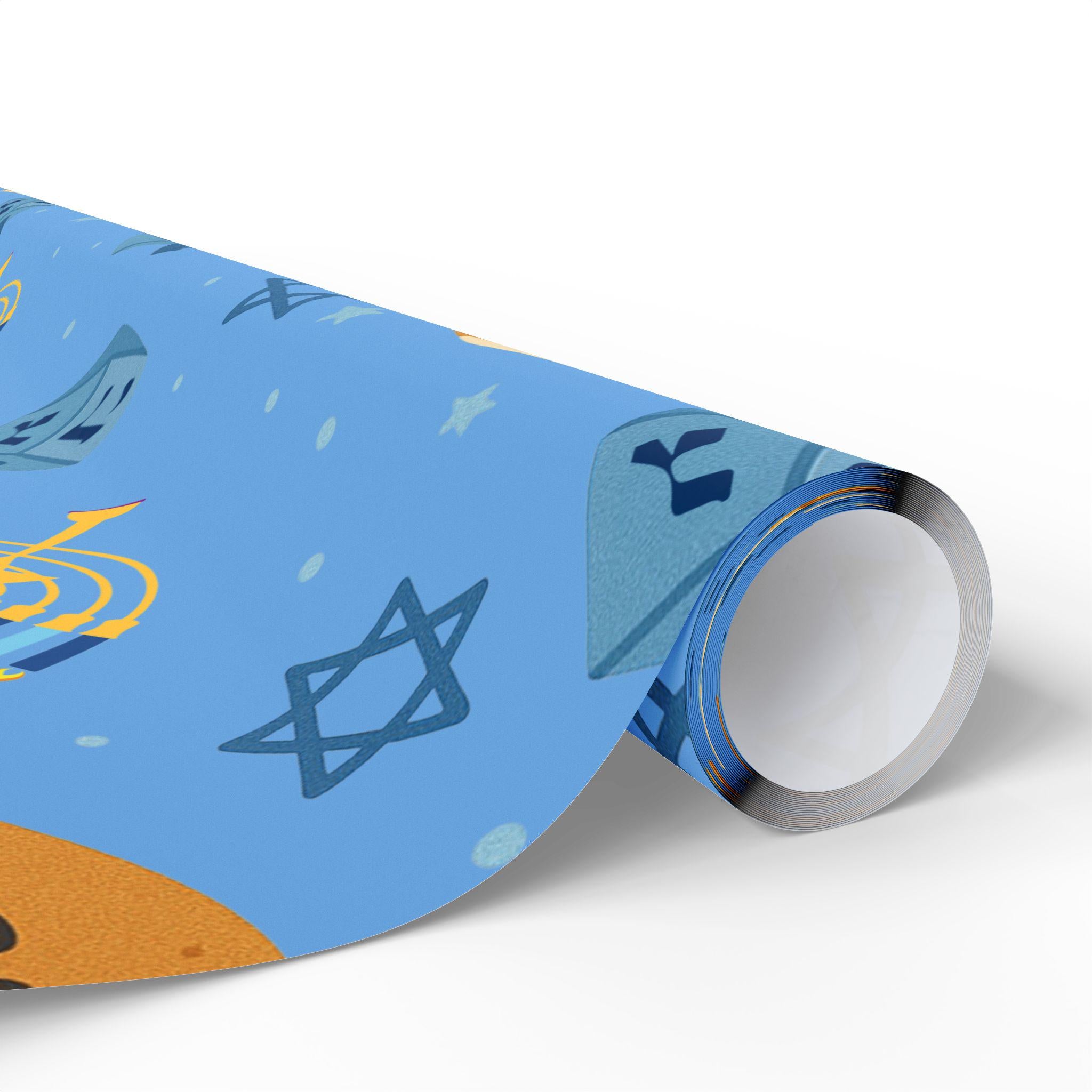Blue Hanukkah Wrapping Paper, Modern Judaica Gift Wrap, Jewish Holiday Present Packaging