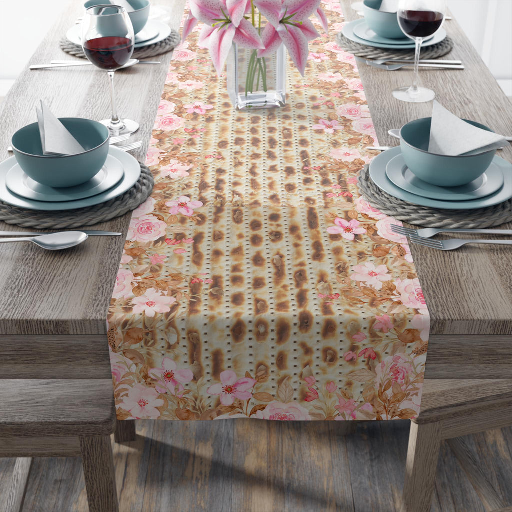 Passover Matzah Pink Floral Table Runner, Pesach Seder Judaica Decor