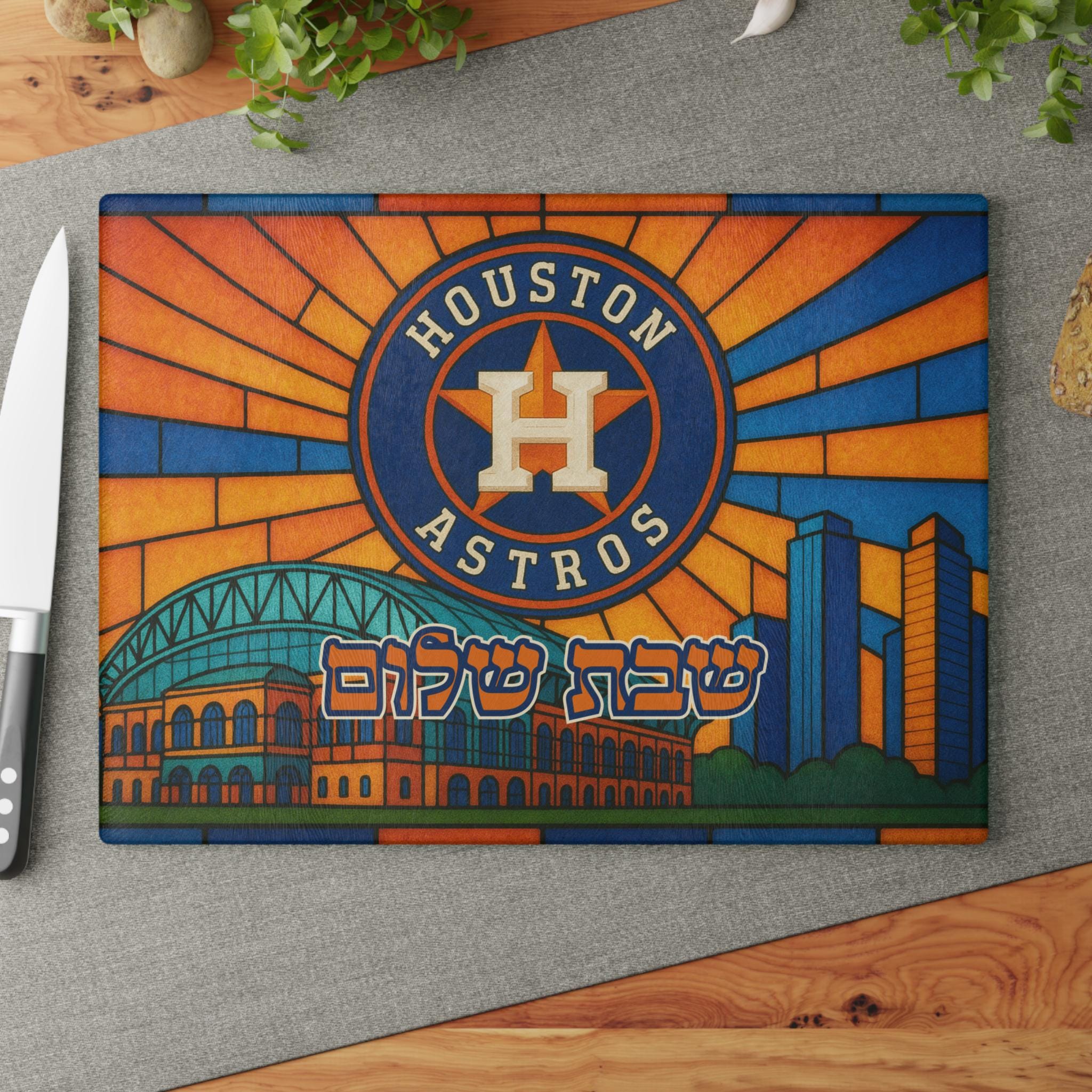 Houston Astros Challah Board, Stained Glass Shabbat Judaica, Skyline Stadium Gift