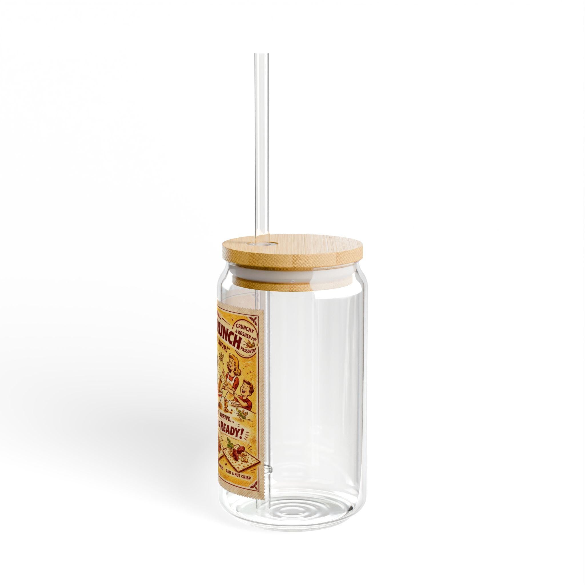 Passover Matzah Sipper Glass, Vintage Ad Drinkware, Bamboo Lid Straw Cup