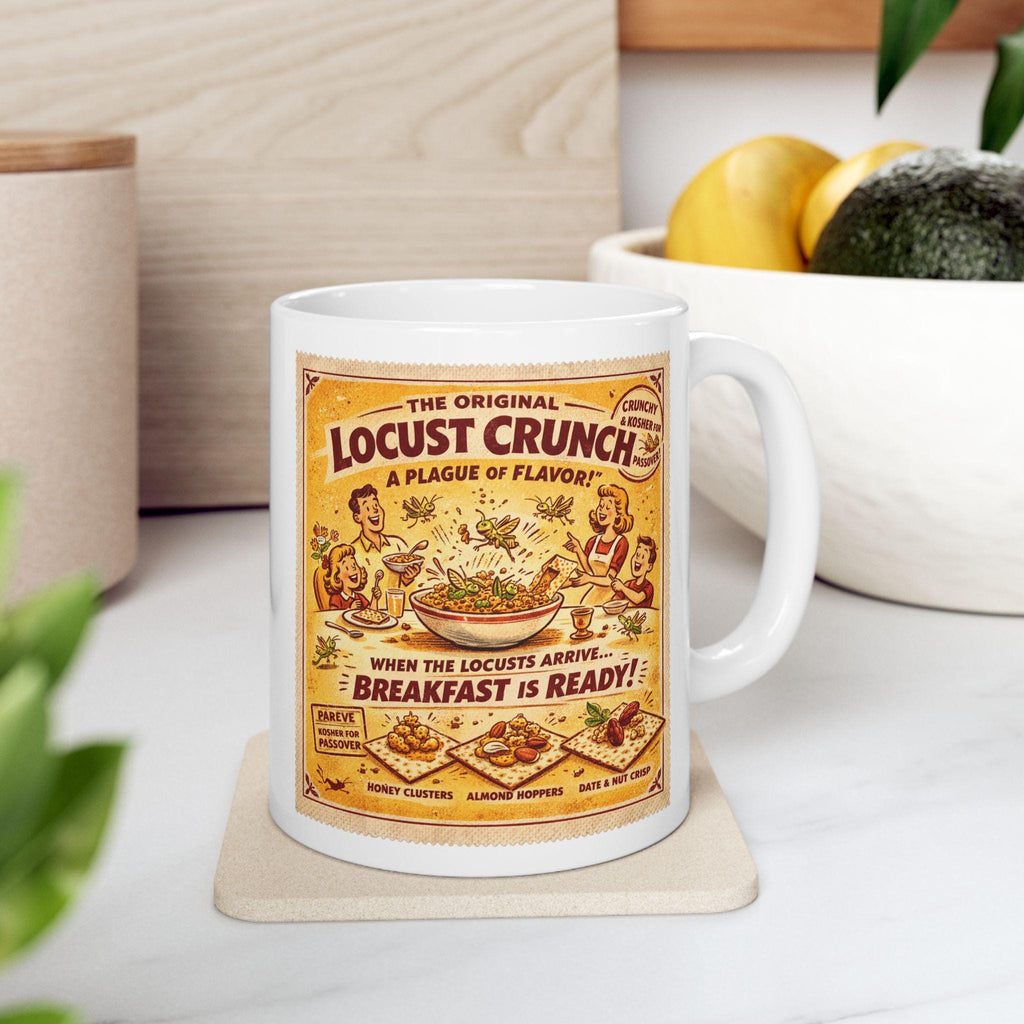 Passover Locust Crunch Cereal Mug, Retro Jewish Humor Coffee Cup