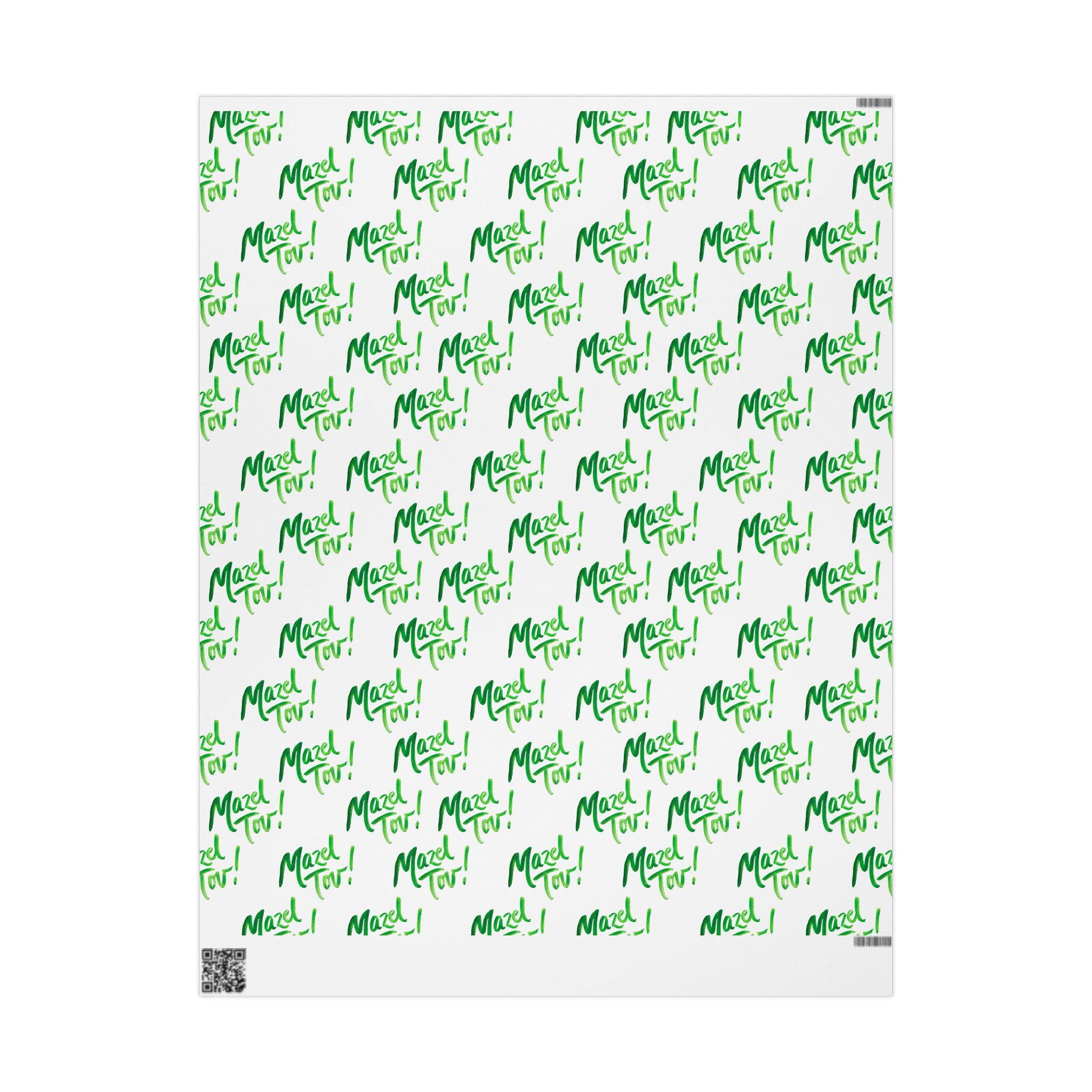 White Green Mazel Tov Wrapping Paper, Modern Jewish Simcha Gift Wrap