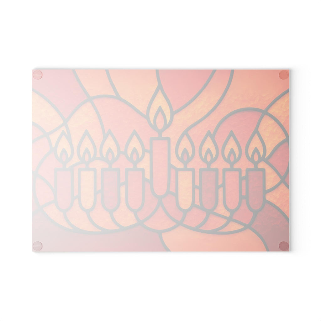 Orange Stained Glass Hanukkah Menorah Drip Tray, Tempered Glass Wax Catcher (8x11