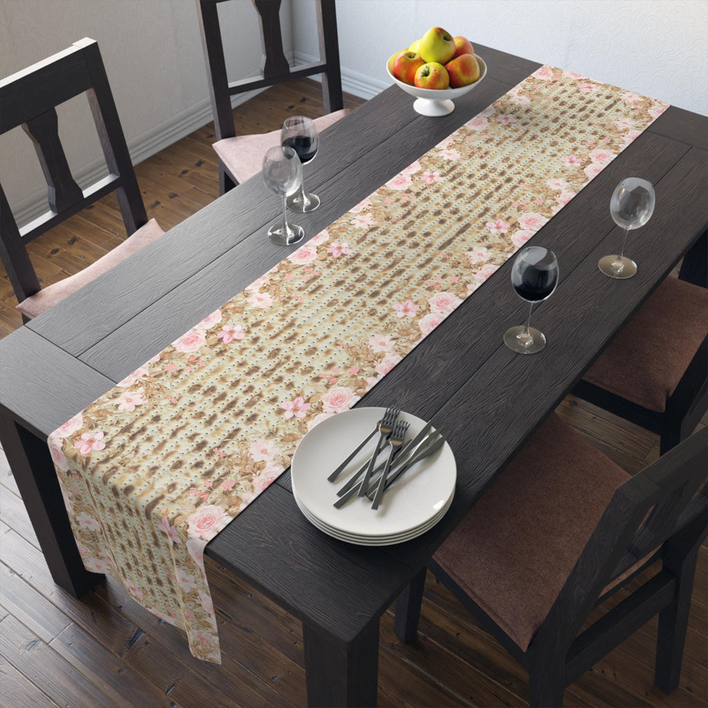 Passover Matzah Pink Floral Table Runner, Pesach Seder Judaica Decor