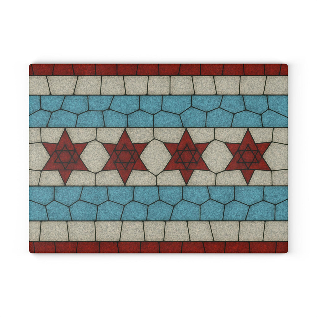 Chicago Flag Challah Board, Stained Glass Shabbat Plate, Jewish Judaica Art
