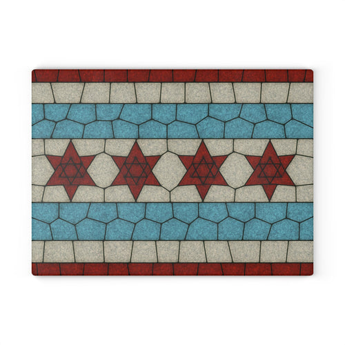 Chicago Flag Challah Board, Stained Glass Shabbat Plate, Jewish Judaica Art
