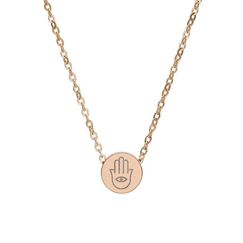 Hamsa Evil Eye Mini Circle Necklace, Minimalist Stainless Steel Protection Jewelry