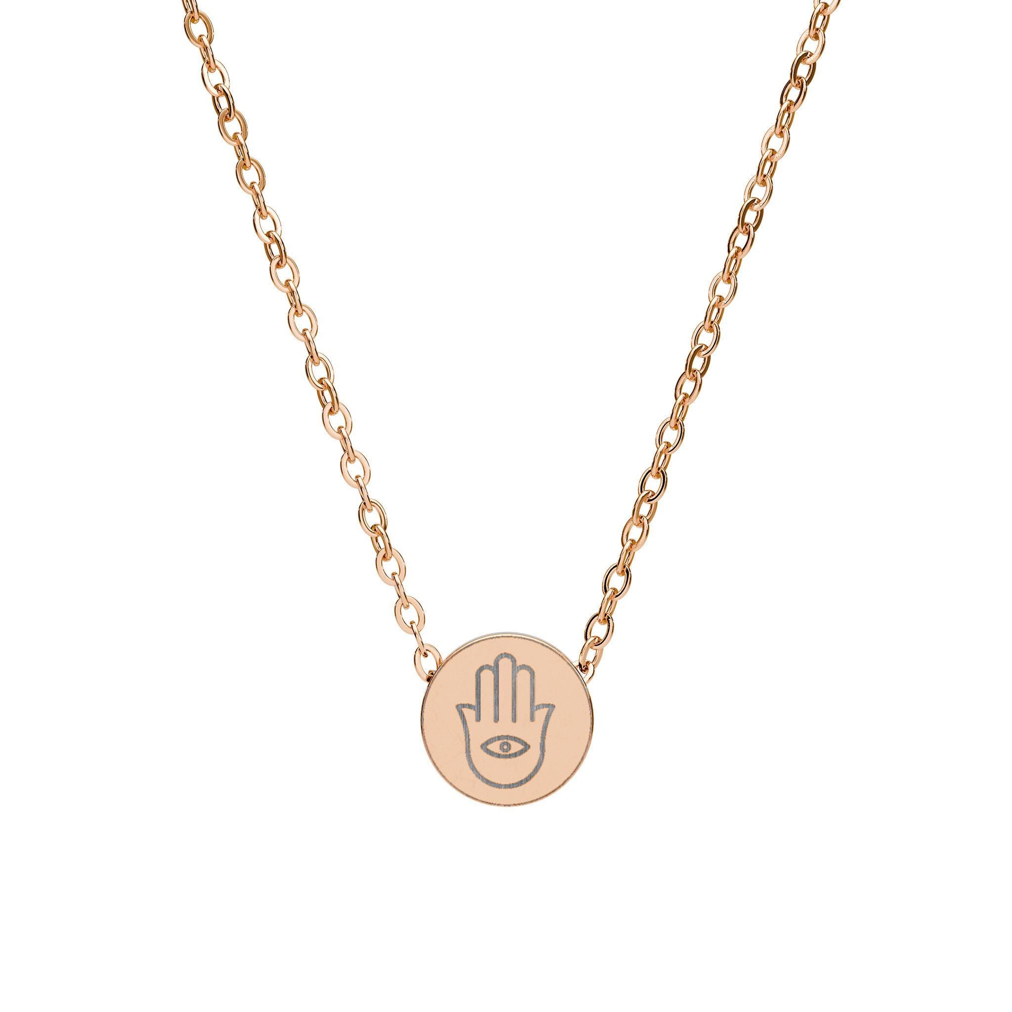 Hamsa Evil Eye Mini Circle Necklace, Minimalist Stainless Steel Protection Jewelry