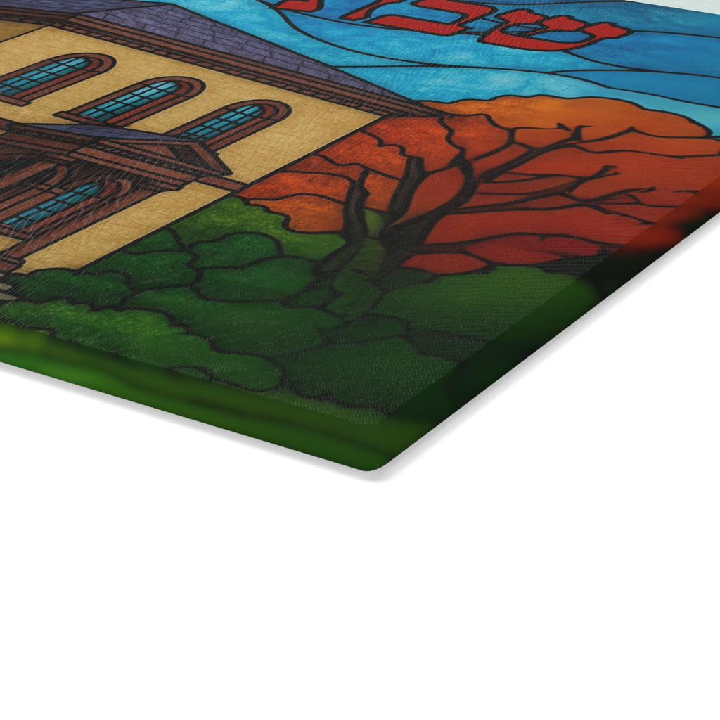 Rhode Island Stained Glass Challah Board, Touro Synagogue Judaica, Autumn Shabbat Tray