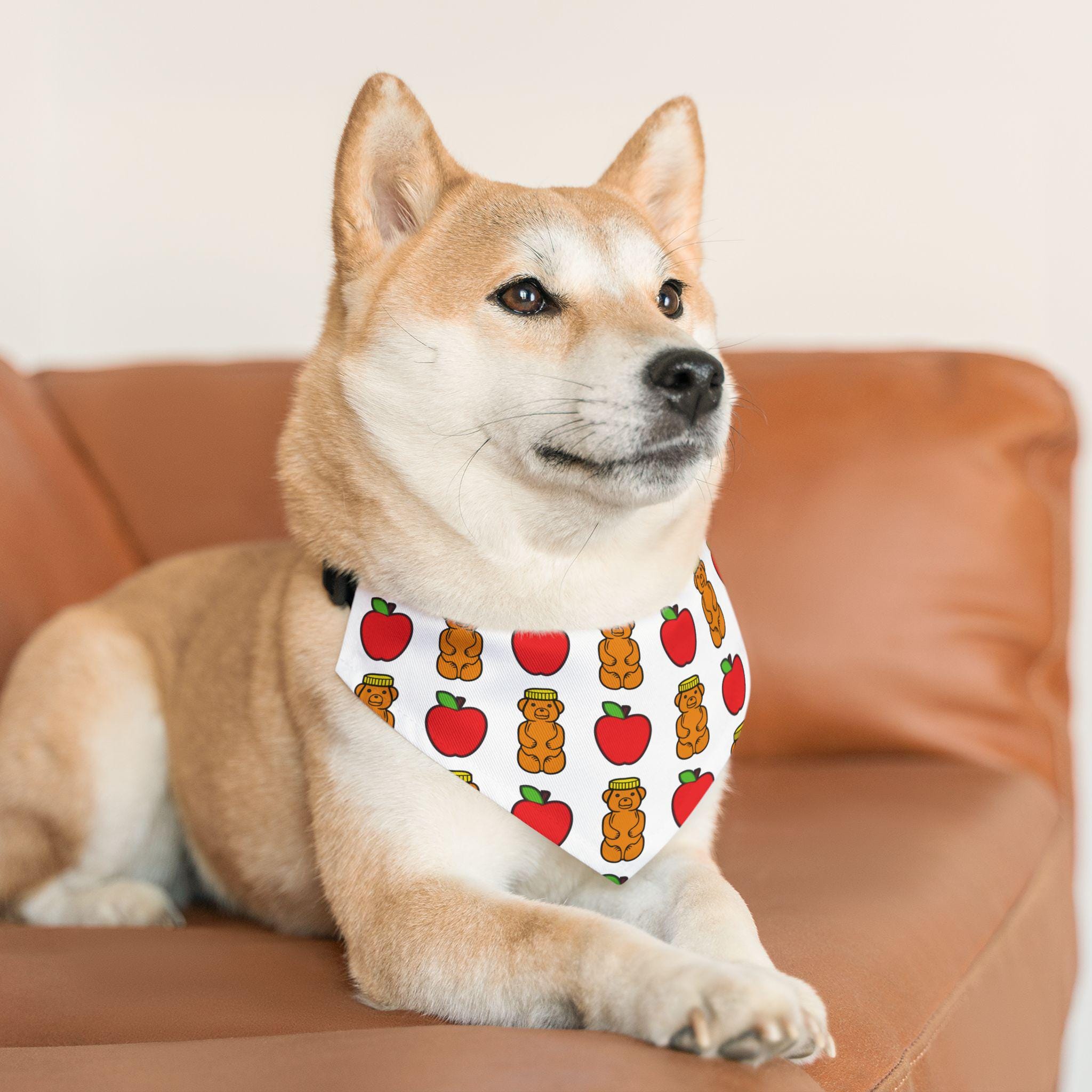 Rosh Hashanah Dog Bandana, Apple & Honey Print, Jewish Holiday Pet Scarf