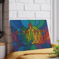 Rainbow Stained Glass Hanukkah Menorah Drip Tray, Tempered Glass Wax Catcher