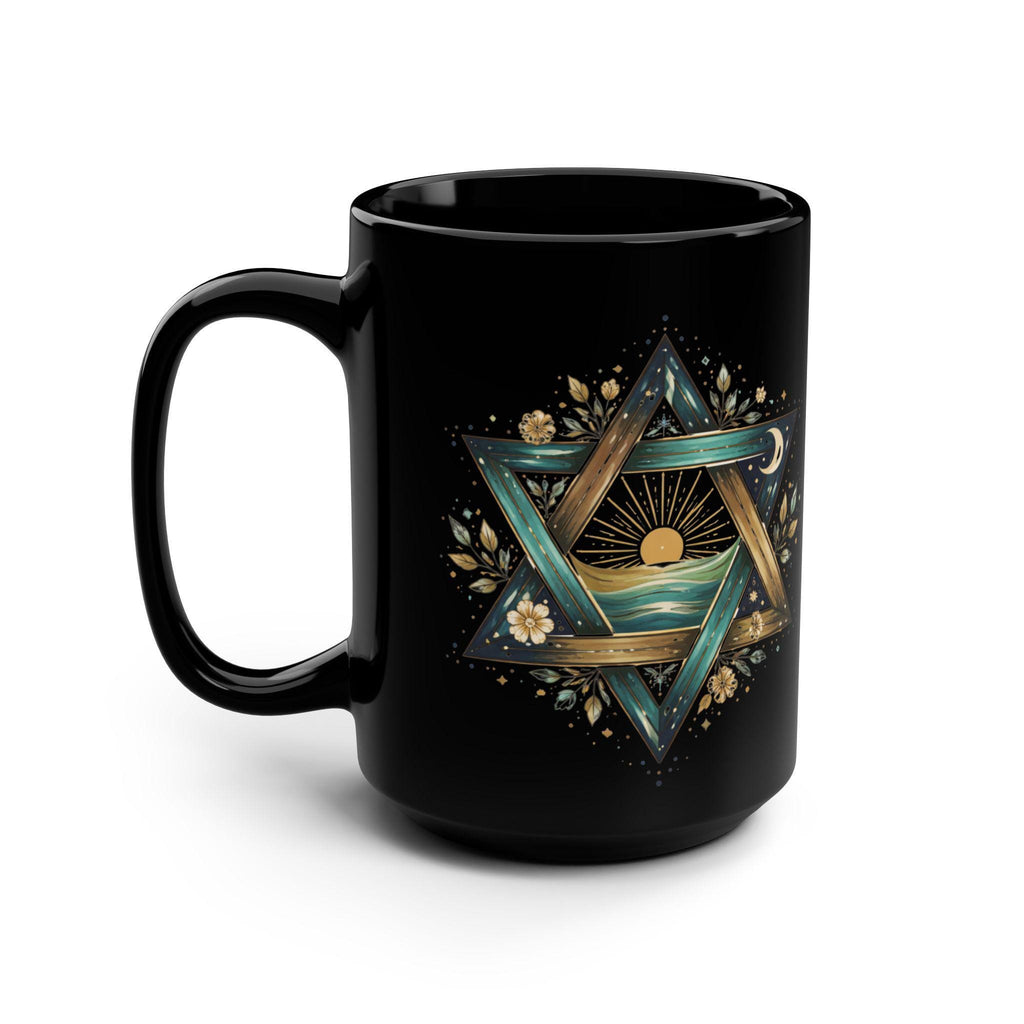 Star of David Sunrise Mug, Ocean Jewish Symbol Black Ceramic Coffee Cup