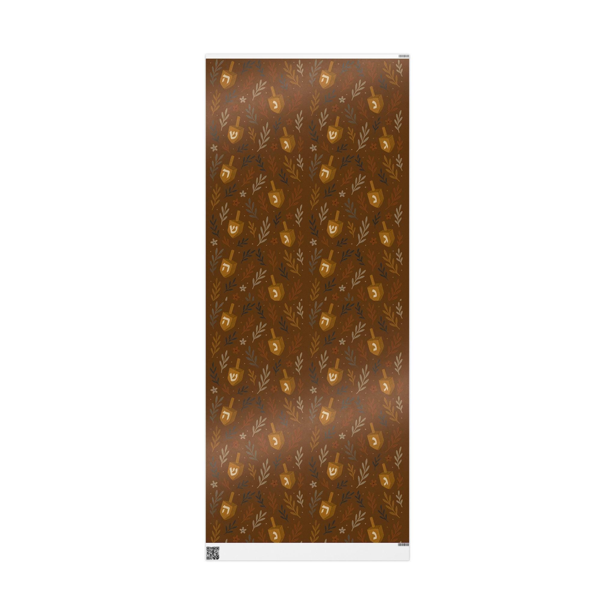 Floral Dreidel Hanukkah Wrapping Paper, Elegant Jewish Gift Wrap