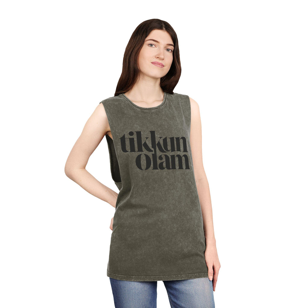 Tikkun Olam Stone Wash Tank Top, Vintage Hebrew Summer Shirt