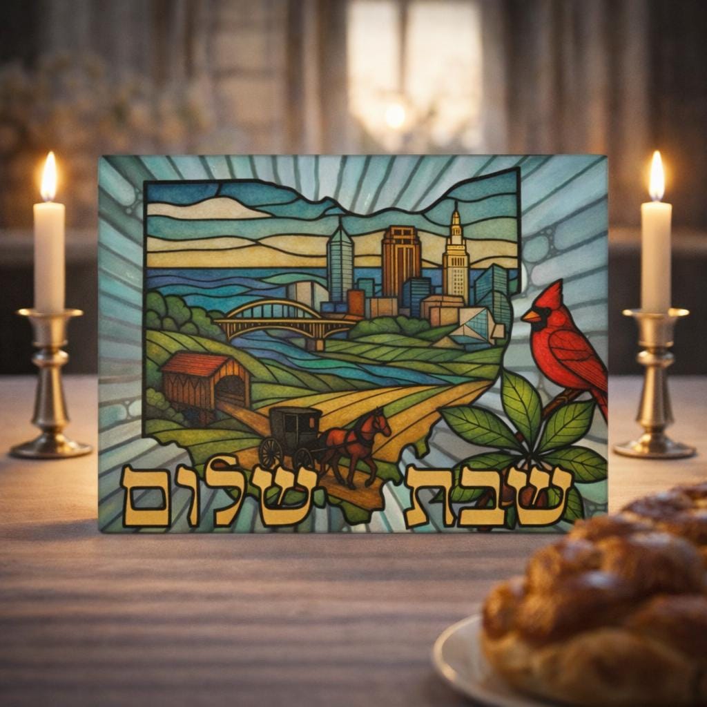Ohio State Challah Board, Stained Glass Style Shabbat Tray, Jewish Wedding Gift